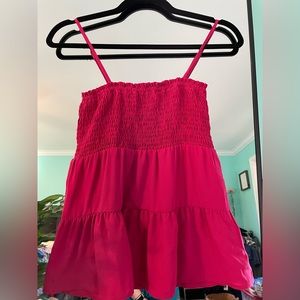Paper Crane Hot Pink Smocked Tiered Babydoll Cami Top Small NEW